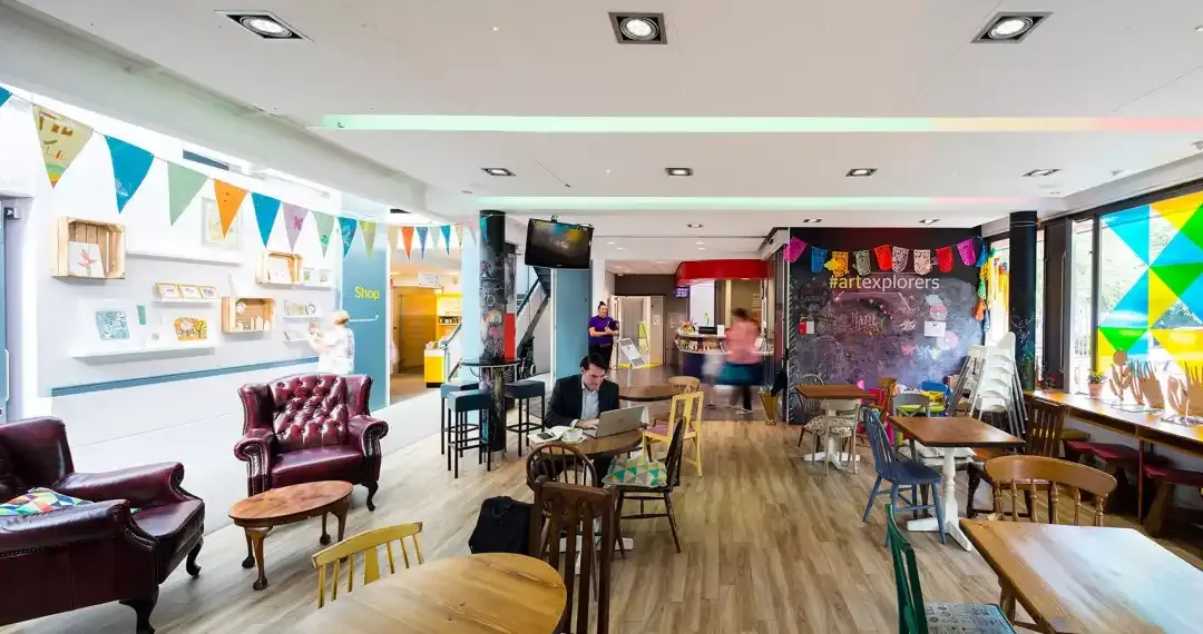 Attenborough Cafe social spaces where visitors can relax, socialize, and discuss the exhibitions or performance