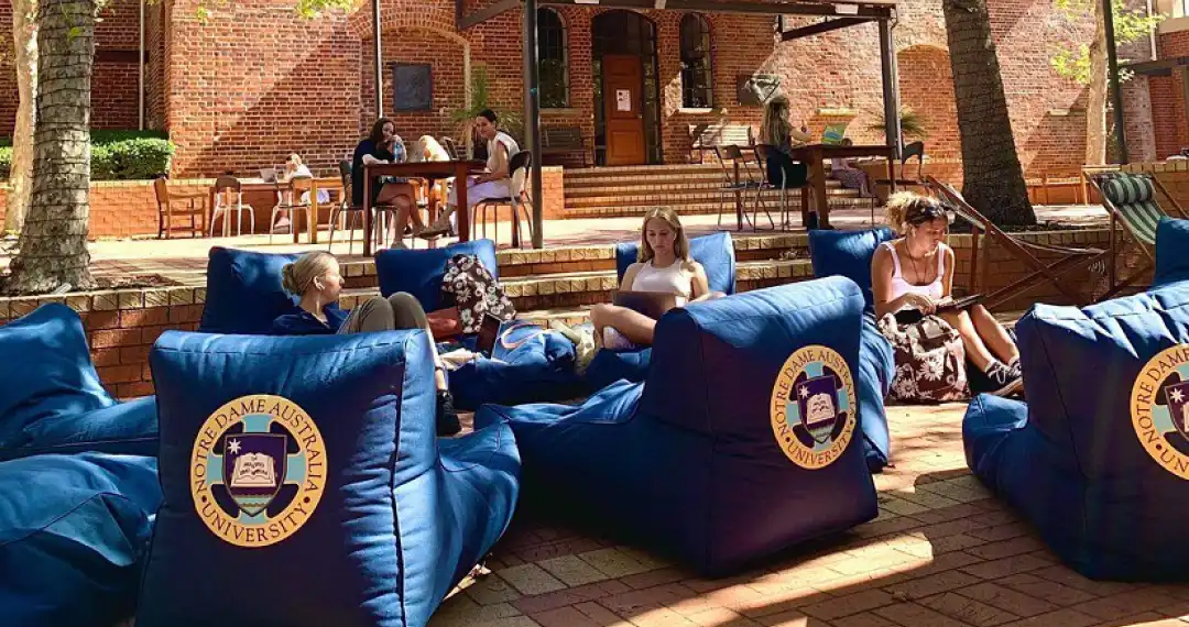 Broadway Courtyard, central hub for students, faculty, and staff to relax, study, or socialize between classes