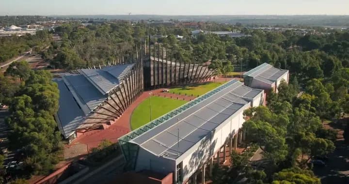 Arial View of Business & Law building, Plaza & Chancellery of Edith Cowan University, Joondalup