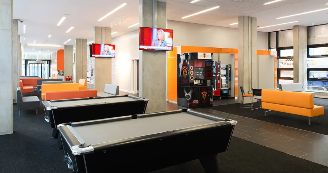 Common areas are available for socializing and group study, providing opportunities for students to relax and interact