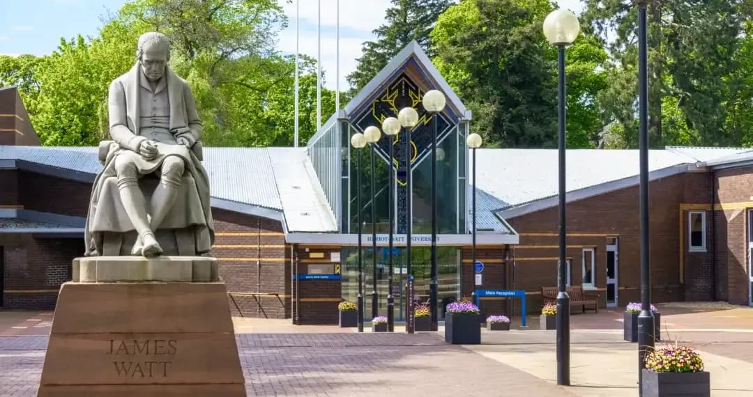 The James Watt statue outside the main reception is a central point to meet people on campus