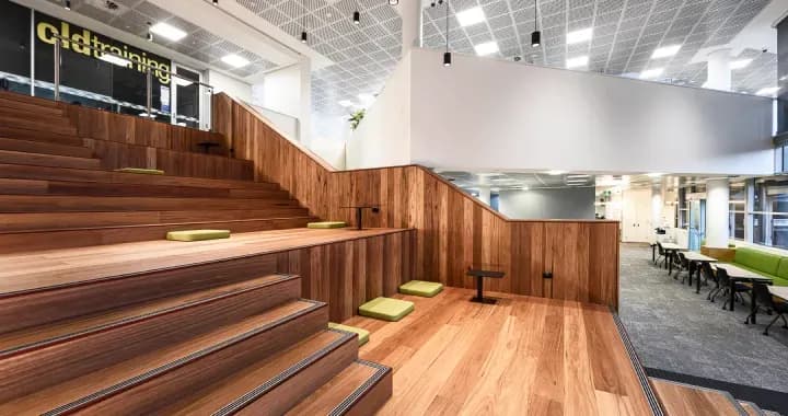 Library Terraced Stair, integrated seating platforms, providing an opportunity for staff and students to work collaboratively