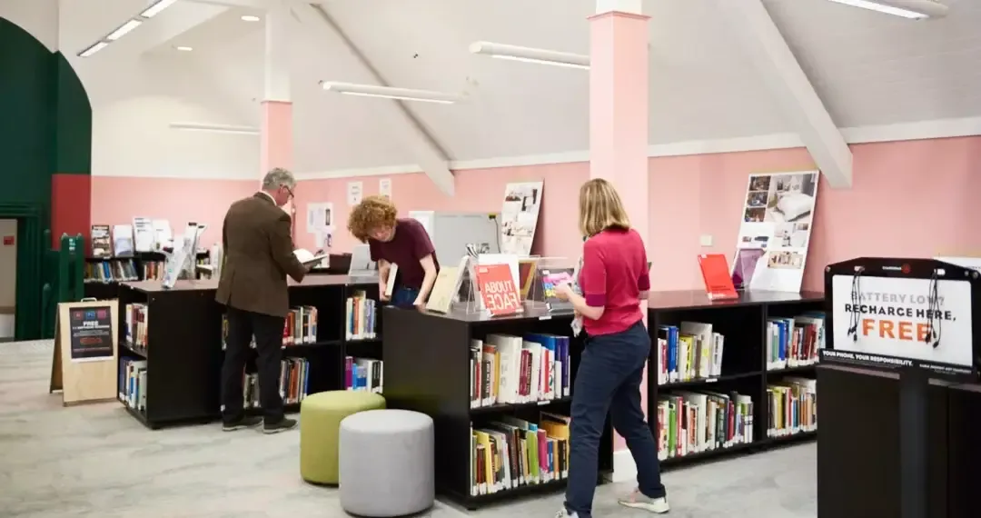 Library features designated study areas, including quiet zones for individual study and collaborative spaces