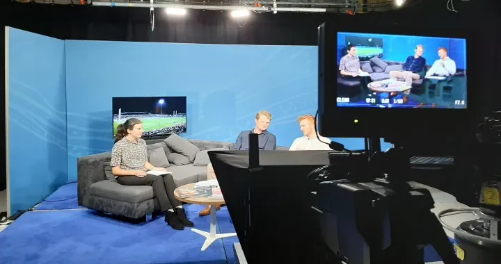 TV studio (with attached control room) is a teaching space used for training in a wide variety of production scenarios