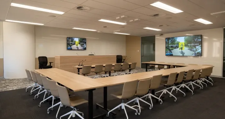 Moot Court is a simulated modern court room, complete with a bench, bar table witness stand and associates’ console