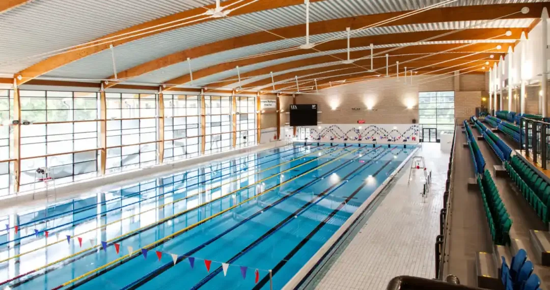 Olympic-sized Swimming Pool, 50-meter making it versatile for both competitive swimming and recreational use