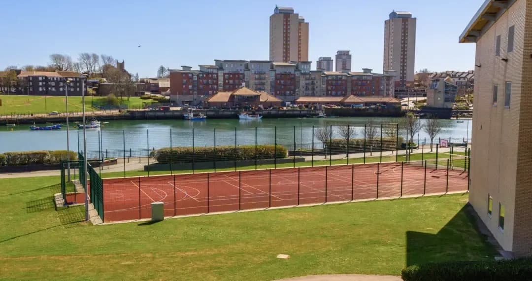 Outdoor Multi-Use Court features an open-air, full-sized, floodlit multi-use court. This versatile outdoor facility