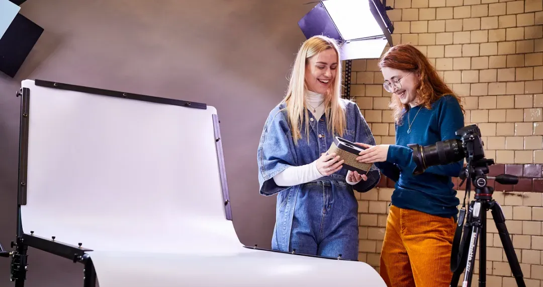 Photography Studio equipped with industry-standard lighting, backdrops, and high-end cameras