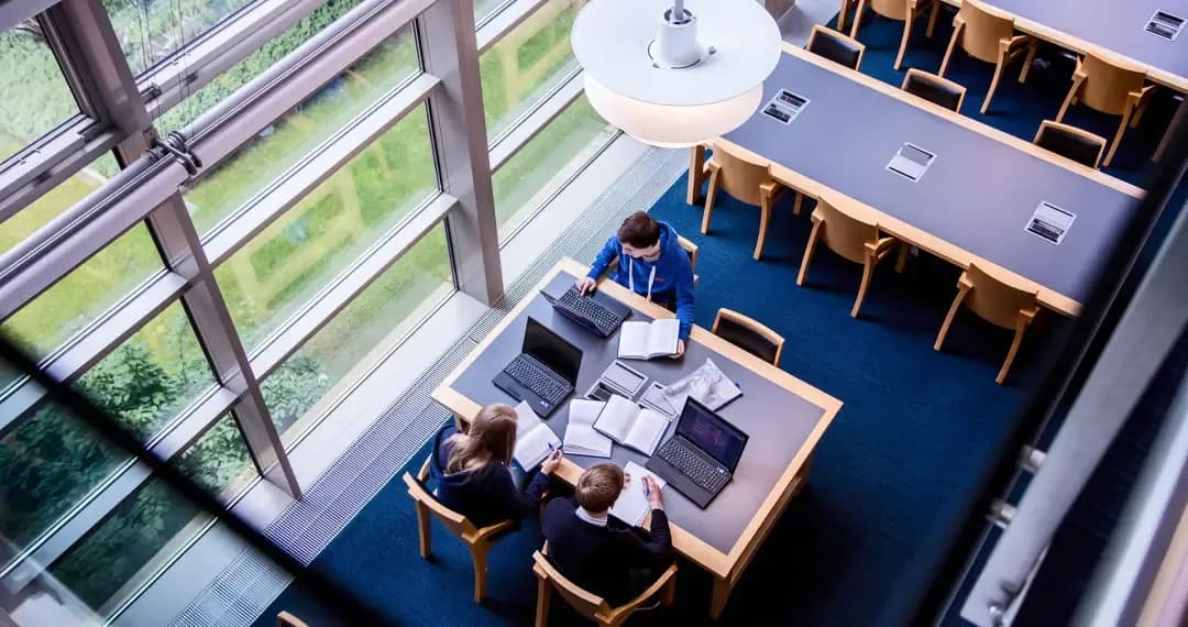 The library has a variety of study areas to suit different needs, including silent study spaces for students