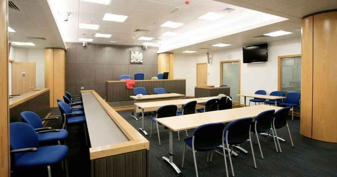 Replica Courtroom designed to provide students with practical training and experience in legal proceedings