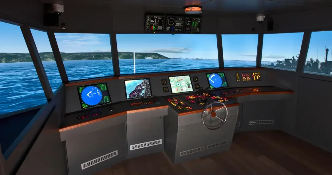 Ship Simulator state-of-the-art facility uses advanced computer imaging, projection, and a 270-degree screen