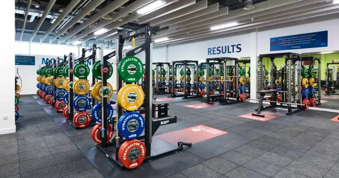 Weightlifting dedicated weightlifting area equipped with Olympic lifting platforms and a range of free weights