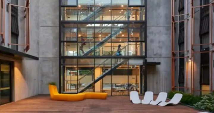 Outdoor terrace of Abercrombie student accommodation