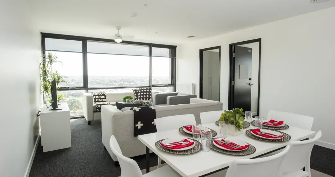 Fully furnished, modern apartments with bathroom, kitchen, fan and heater