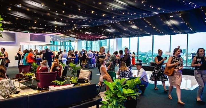 Featuring floor-to-ceiling windows, a bar and two adjoining outdoor terraces, it offers spectacular panoramic views of the city