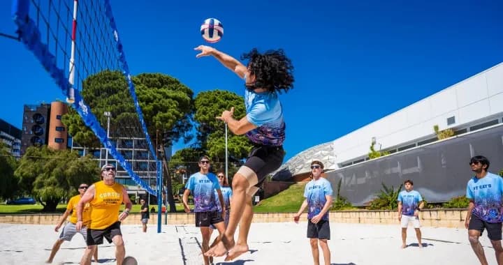 Experience the high-energy beach volleyball outdoor facilities beside Curtin Stadium
