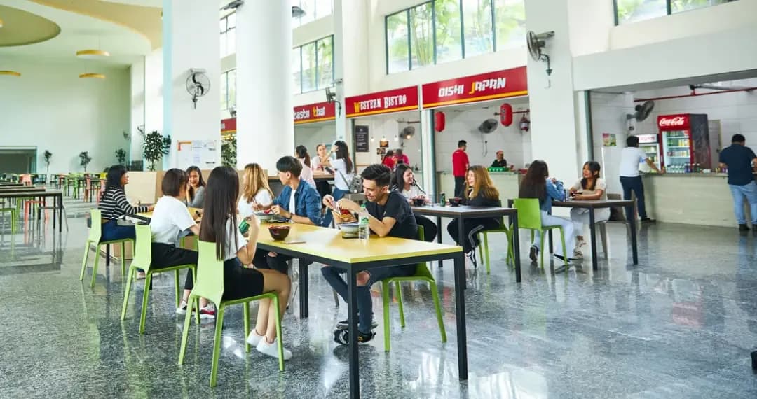 Offered on‑campus cafeteria where students can eat, socialize, and relax between classes