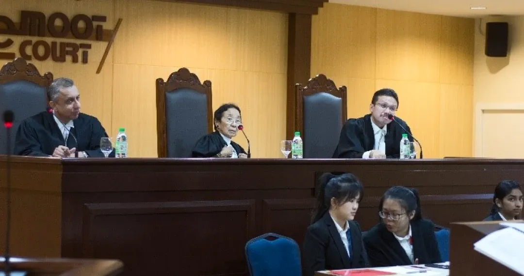 E Moot Court is a dedicated moot court facility used by law students to practice oral arguments & courtroom procedures