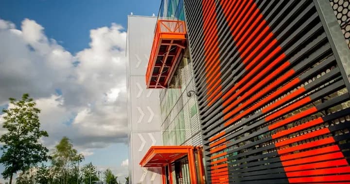 Building with a large A on the side at Loughborough University London campus