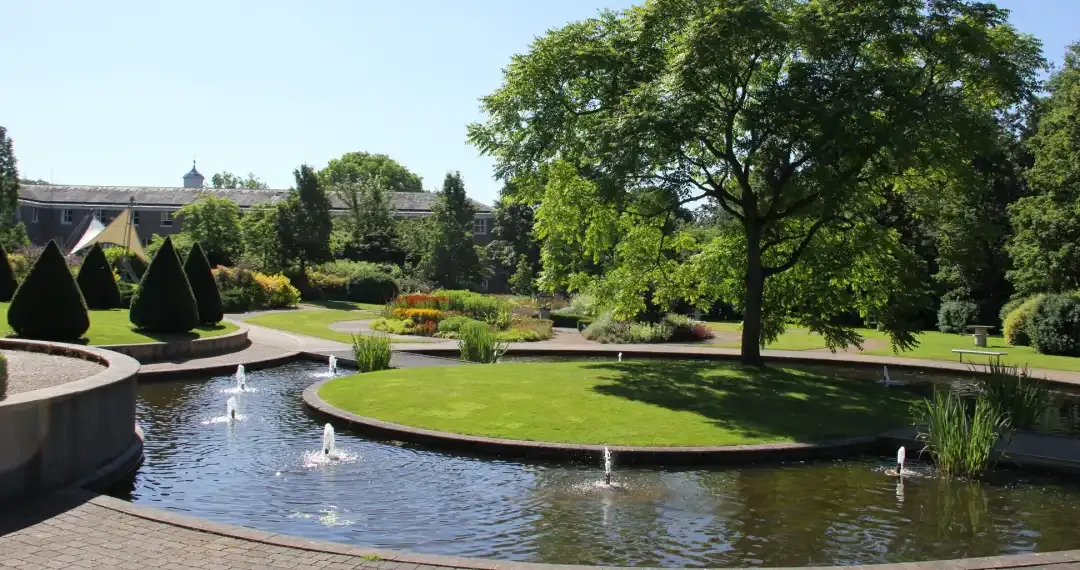 Millennium Garden is a peaceful, landscaped garden used for celebrations and offers a tranquil retreat for students