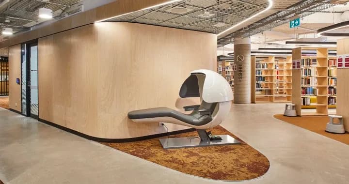 Sleeping Pods, take a study break from the Library collection for recreational reading, listening and watching