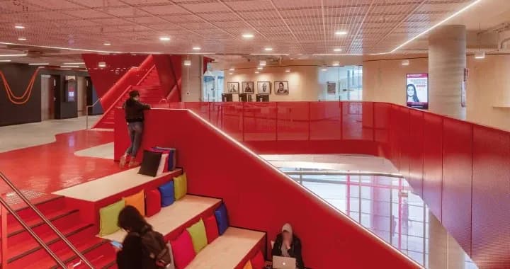 Student Lounge, where stair connection to class and space for student to chill and meet up before go to class